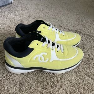 Chanel neon yellow cloth trainers
